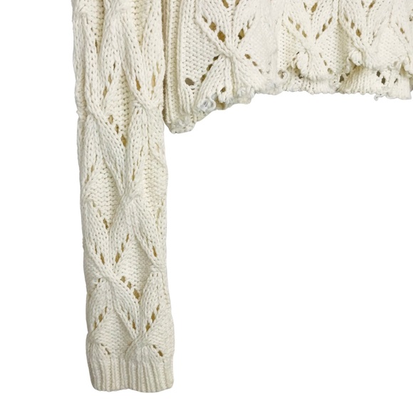 Loft Geo Pointelle Knit Crochet Dristressed Chewed Hem Sweater - Picture 8 of 10